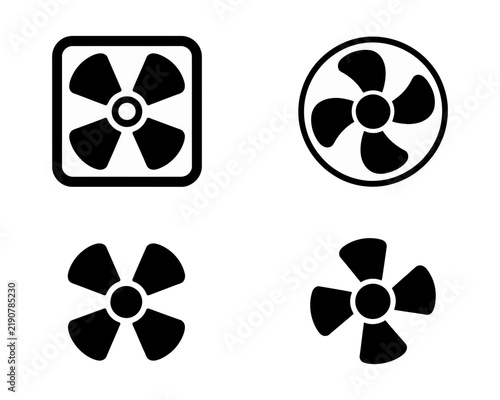 Fan Ventilation Icons, Cooling Propeller Symbols in Square and Circular Frames for Airflow Interface Designs