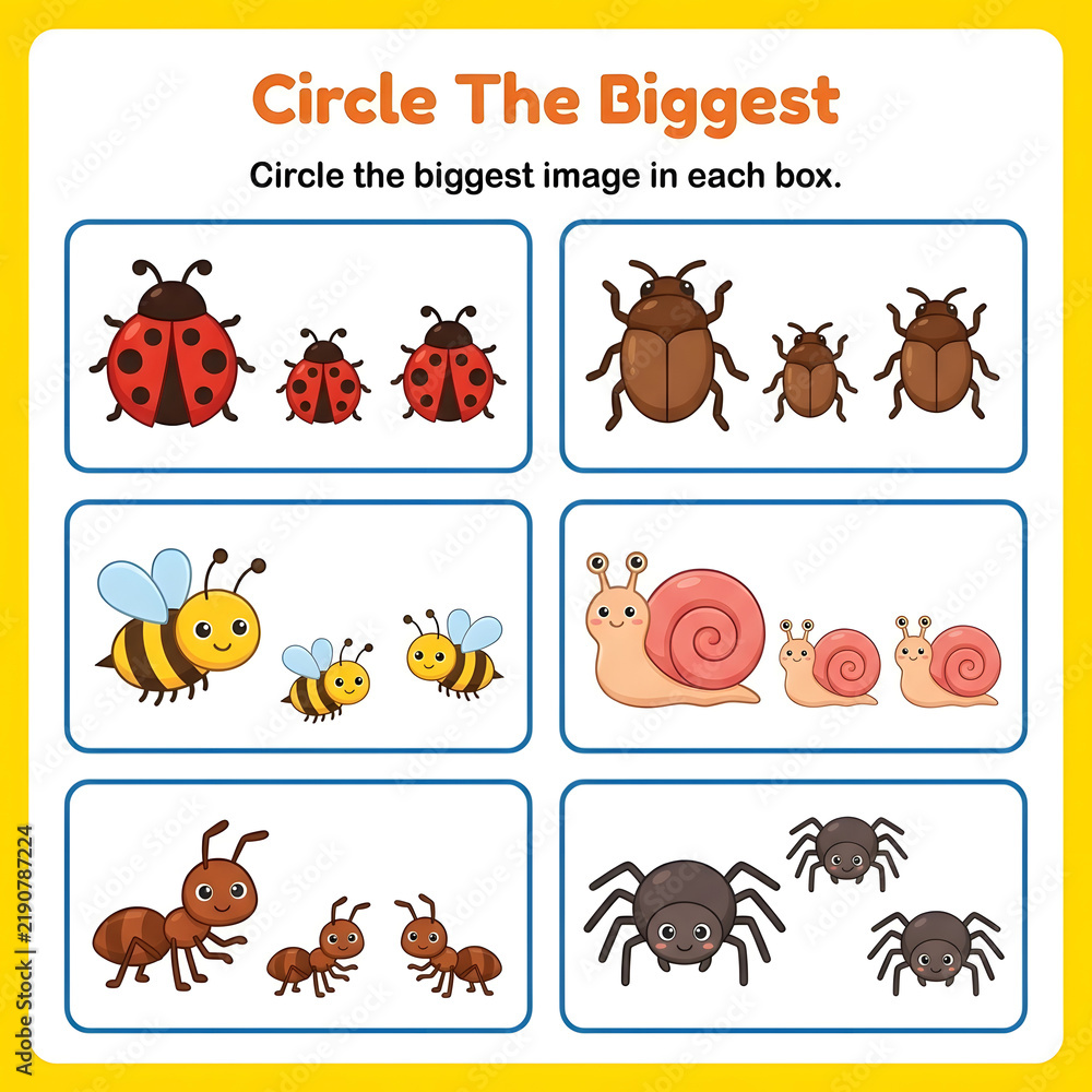 Obraz premium Childrens circle biggest image activity worksheet for preschool learning