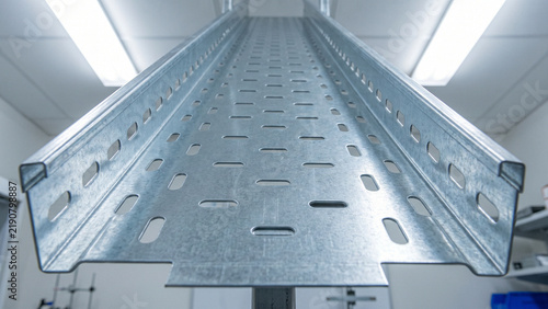 Obraz na płótnie Galvanized perforated cable tray installation