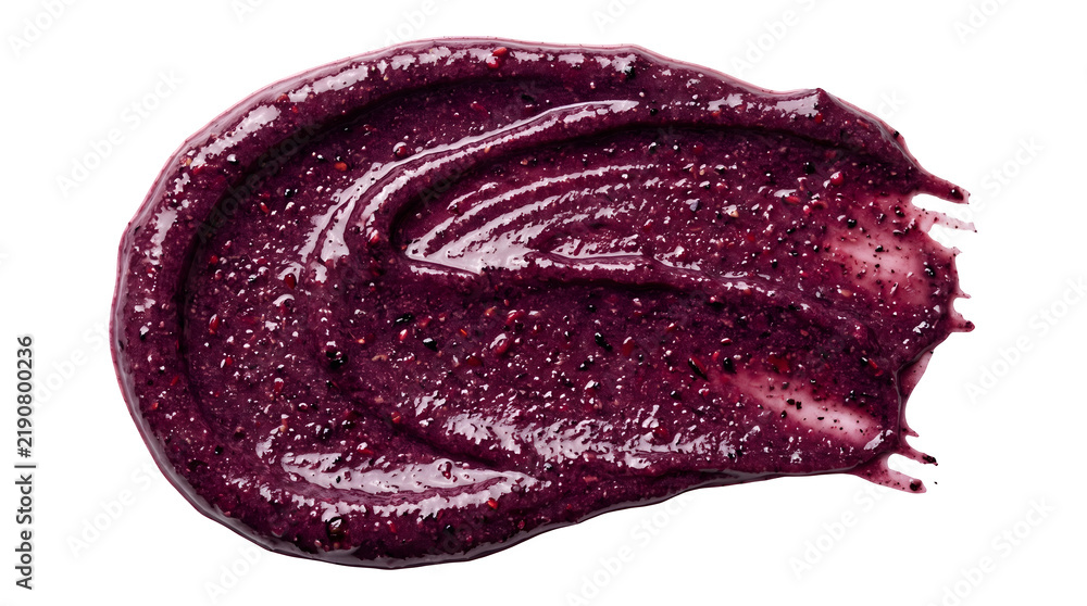Fototapeta premium Deep rich burgundy berry swirl texture with visible seeds isolated on a transparent backdrop