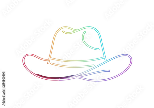 Colorful rainbow outline of a classic cowboy hat isolated on transparent background