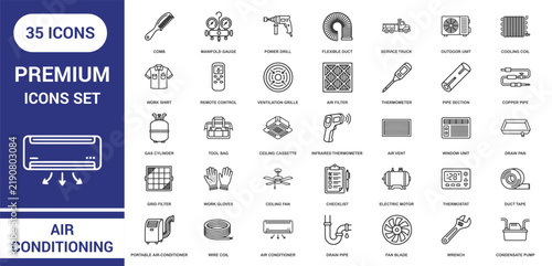 Air conditioning and hvac maintenance icons set