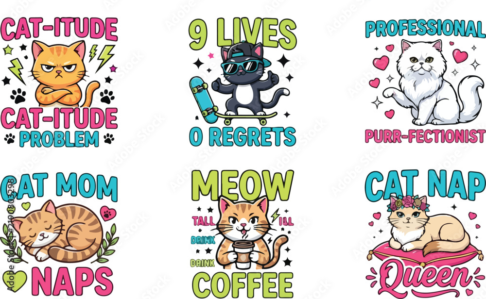 Fototapeta premium Wild Cat T-Shirt Vector Badge with Fierce Feline Illustration, Strong Typography and Adventure Inspired Apparel Graphic 