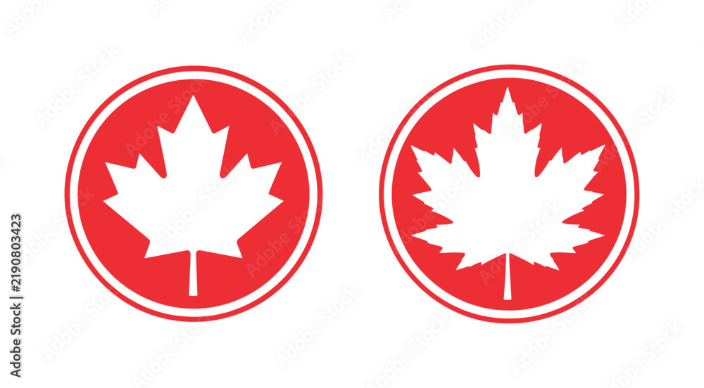 Fototapeta premium Canadian maple leaf symbols in red circles on a white background