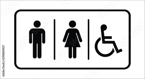 Fotografie Restroom pictogram featuring male female and wheelchair accessibility symbols on
