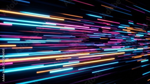 Colorful light bars illustrating fast data flow and speed in a technological shift.
