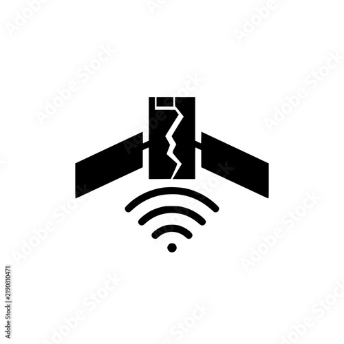 Black satellite icon with wireless signal waves below