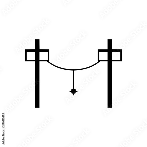 Black utility poles icon with hanging power line