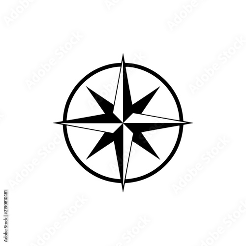 Black compass rose icon inside a circle outline
