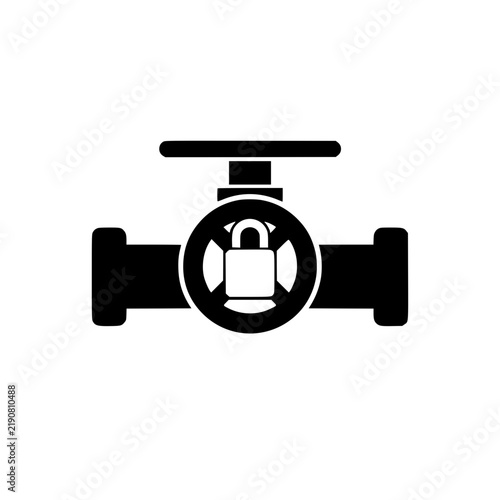 Black pipe valve icon with lock symbol center