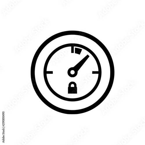 Black speedometer icon with needle and lock symbol