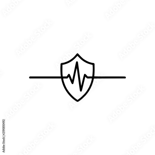 Black shield icon with pulse line and horizontal bar