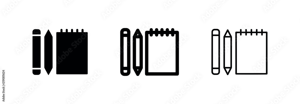 Obraz premium Notepad and Pencils Stationery Office Supplies Icon Set