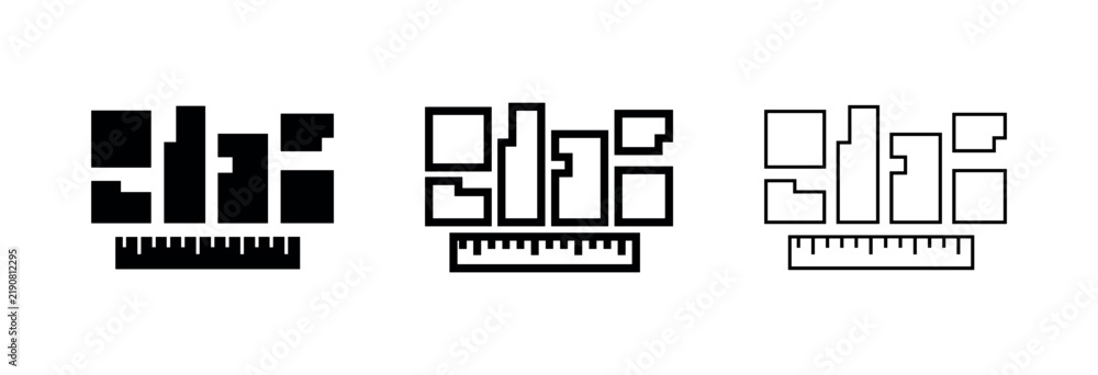 Fototapeta premium Architecture Planning Ruler and Blocks Icon Set