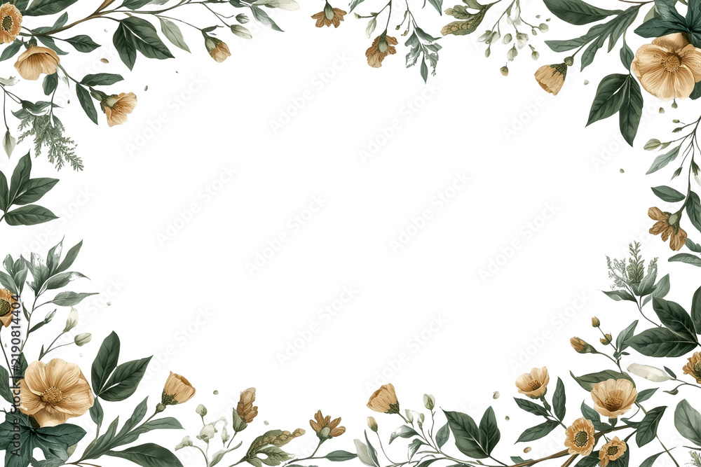 Fototapeta premium Dark botanical square frame with cream blossoms