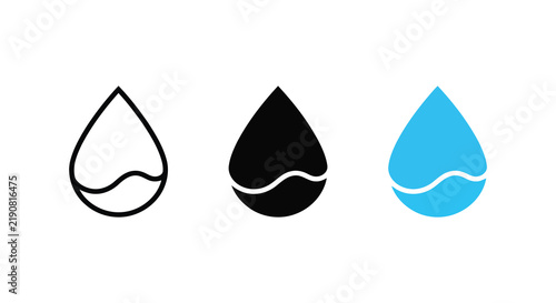 Water droplet silhouettes in black white and light blue shades