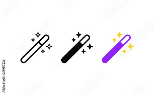 Obraz na plátně Minimalist magic wand vector icons set with sparkling stars on white background