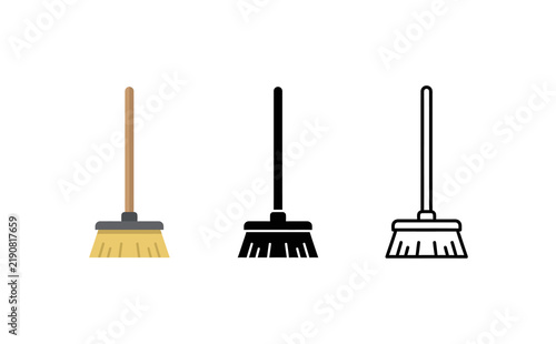 Obraz na plátně Minimalist broom icons set in flat color black and outline styles against white