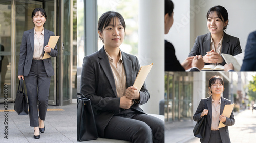 Naklejka 就職面接までのさまざまな段階を描いた若い日本人女性のコンピレーションモンタージュ