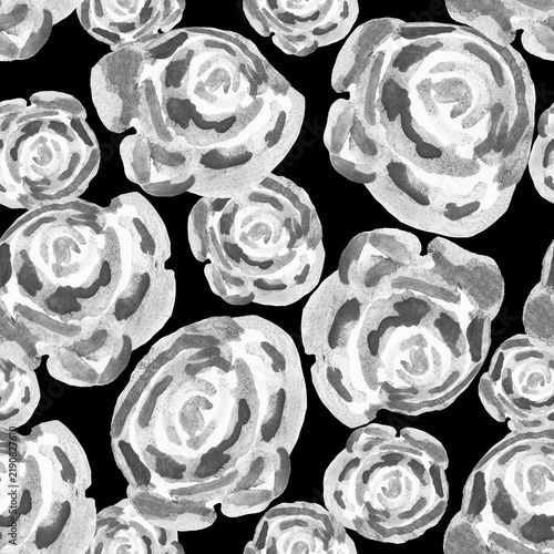 Naive art flowers of roses chaildlike drawn by hand monochrome seamless pattern. Perfect for home decor,modern interior textile, wallpaper, fabric, bedding, package, outerwear.