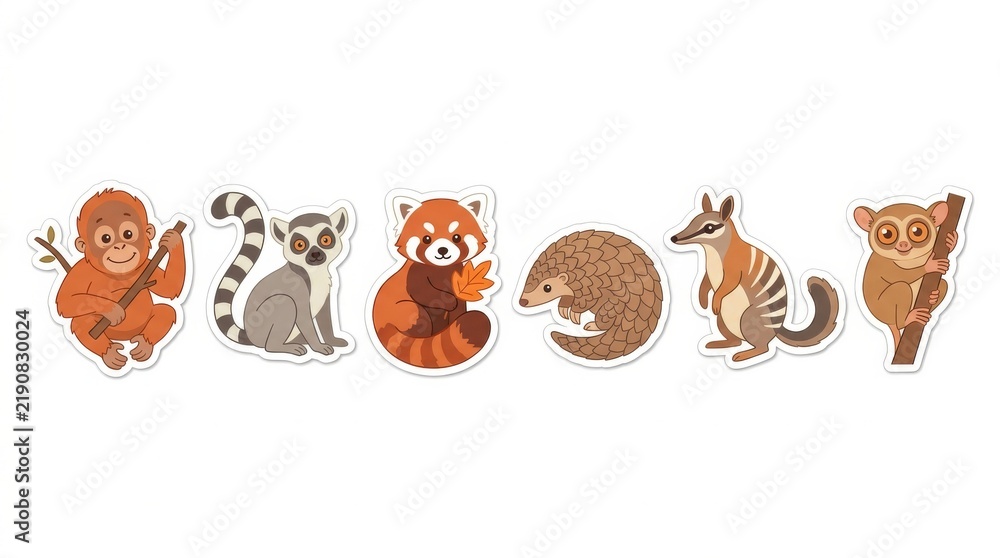 Obraz premium Cute cartoon wild animal stickers set on white background