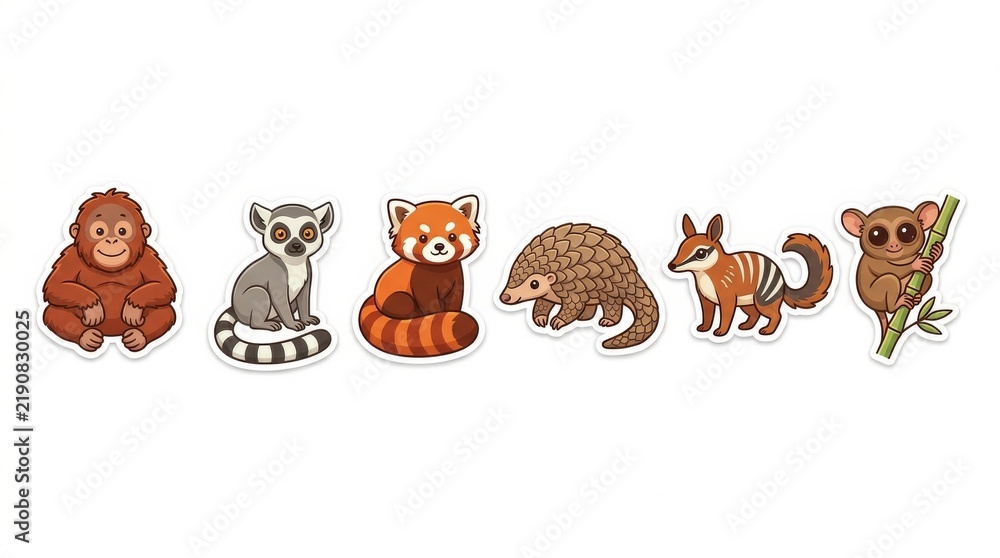 Obraz premium Cute cartoon exotic animal stickers set on white background