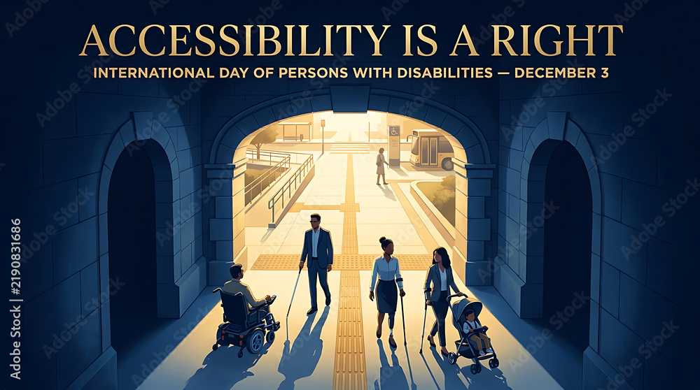 Obraz premium Accessibility is a right concept with diverse people in public tunnel