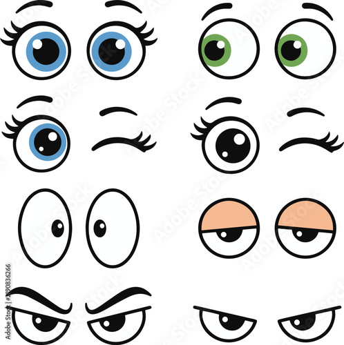 Set of cartoon eyes with different expressions and colors for character design