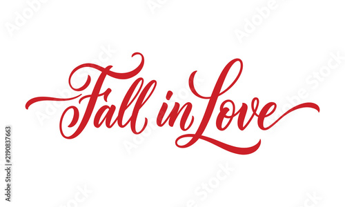 Bild auf Leinwand Fall in love red brush calligraphy lettering
