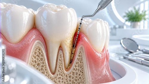 Dental Professional Using A Periodontal Probe To Measure Deep Gum Pockets In Human Teeth