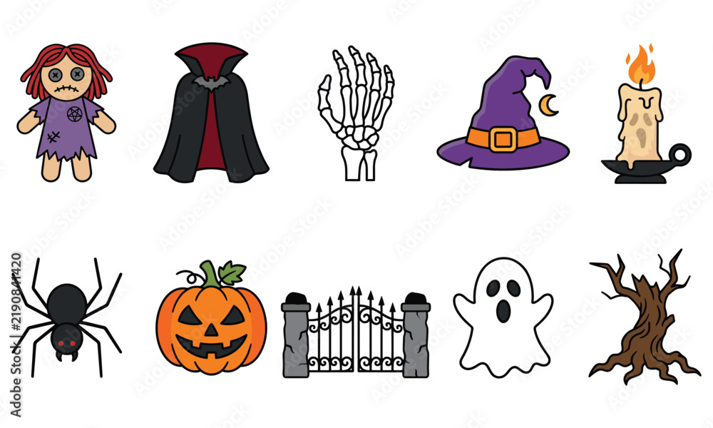 Fototapeta premium Halloween Spooky Hand Drawn Icon Set