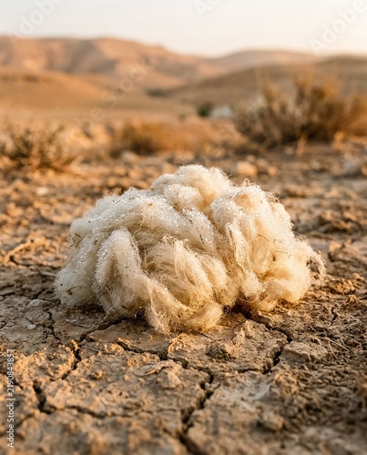 gideon's fleece covered in morning dew on dry cracked earth biblical concept - ai generated