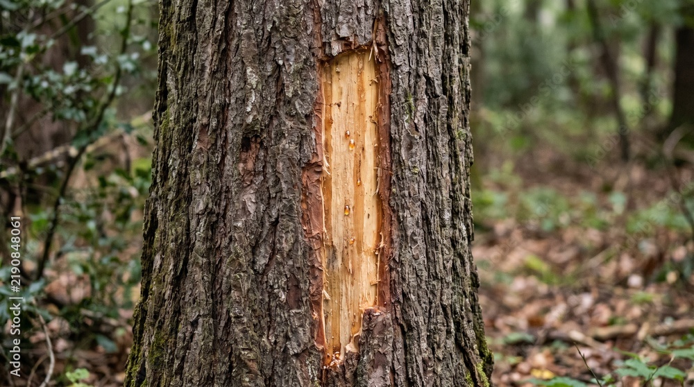 Obraz premium Sustainable Bark Harvesting Living Elm Tree