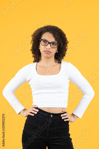 Konstfotografi Young black woman showing skeptical expression