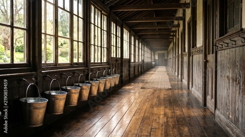 Nostalgic Japanese Taisho Era Hallway with Sunlight and Vintage Wooden Floor