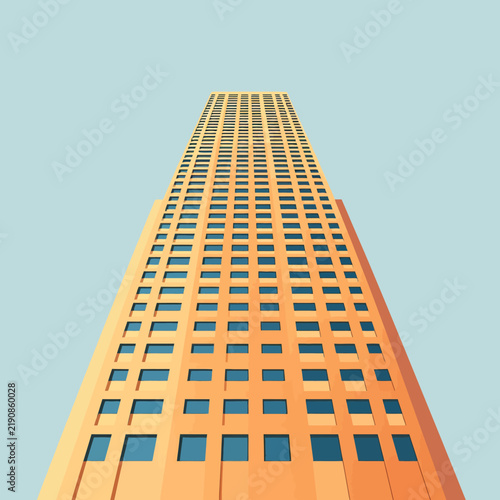 Tall skyscraper building exterior view looking up modern architecture