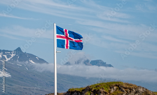 Icelandic Flag Over Djúpivogur