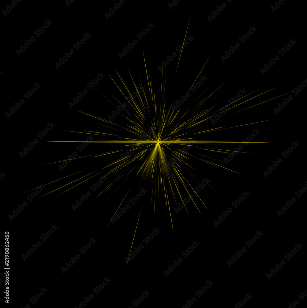 Fototapeta premium Yellow light flare effect with radiating particles isolated