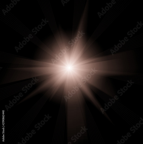 Bright star light lens flare isolated on transparent background