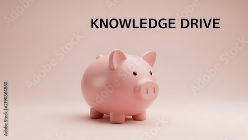 Piggy bank on pink background with knowledge drive text.