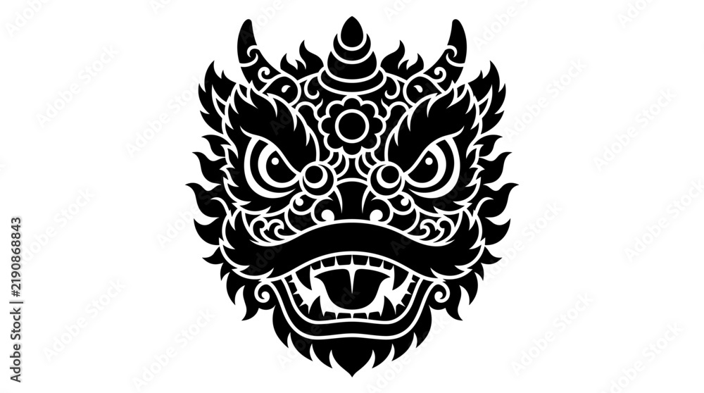 Fototapeta premium Detailed dragon head mask silhouette for lunar festival.