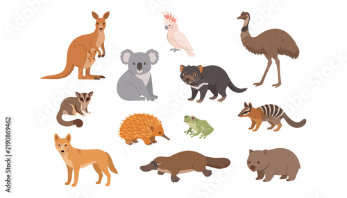 Принти на полотні Australian wildlife animals vector set with kangaroo koala platypus echidna ding