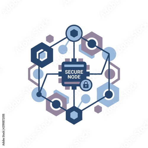 Secure Node Blockchain and Cryptocurrency Network Concept Vector Illustration