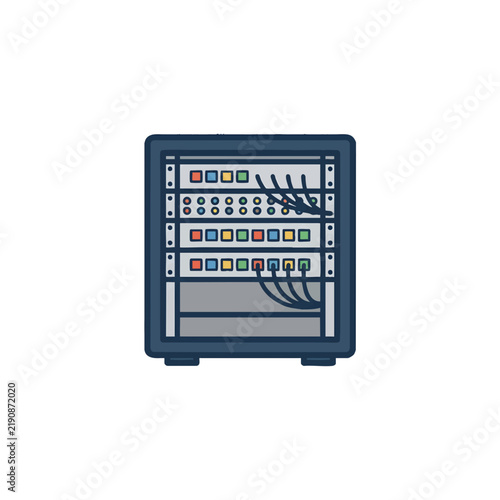 Server Rack Icon with Network Hardware and Data Center Cables