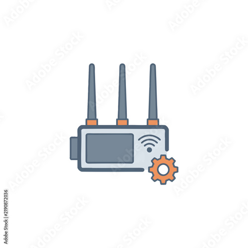 Wireless Router Icon with Gear for Network Settings and Configuration