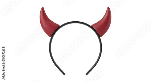 Fotografie Red devil horns headband isolated on a black background, Halloween costume and party accessory