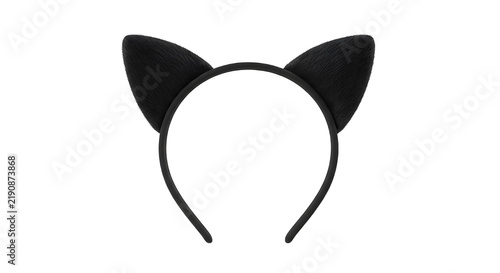 Obraz na płótnie Black fluffy cat ears headband isolated on a black background, cute costume and party accessory