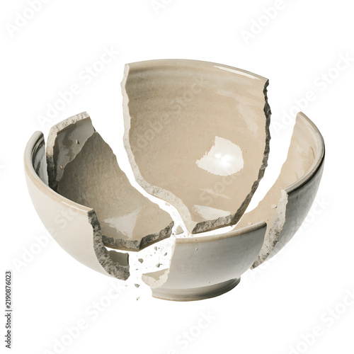 Broken light beige ceramic bowl pieces as cut out PNG