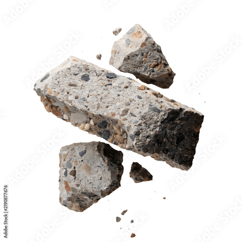 Broken pieces of concrete block isolated as PNG