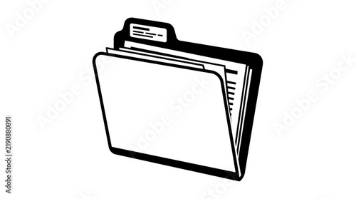 Black and white line art illustration of an open office file folder.